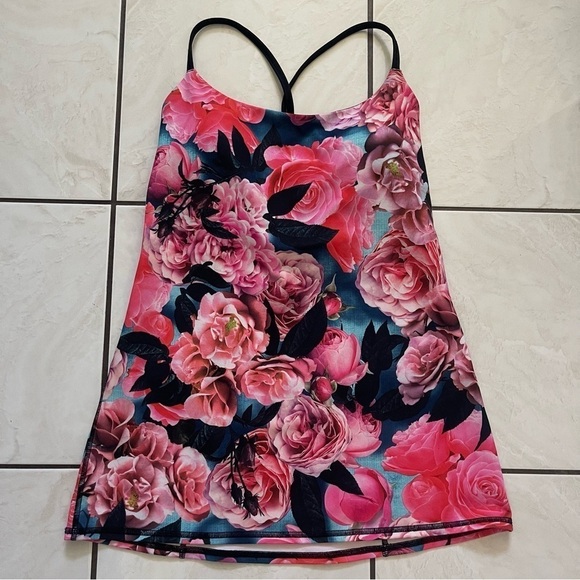 Lululemon Athletic Racerback Tank Secret Garden Floral Pink Black Running Size 8 - Picture 5 of 11